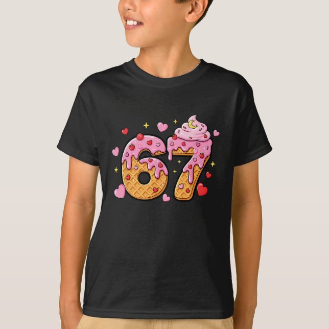 Camiseta 67 Meme de Sorvete Pingando Seis Sete 6 7 Dia dos  (Frente)