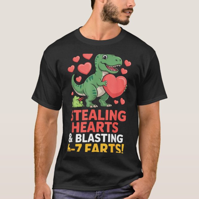 Camiseta 67 Meme Dinosaur Stealing Hearts 6-7 Farts Valenti (Frente)
