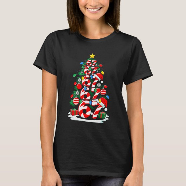 Camiseta 67 Meme Engraçado Seis Sete Luzes De Natal Árvore  (Frente)