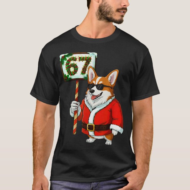 Camiseta 67 Meme Engraçado Seis Sete Natal Corgi Amante de  (Frente)
