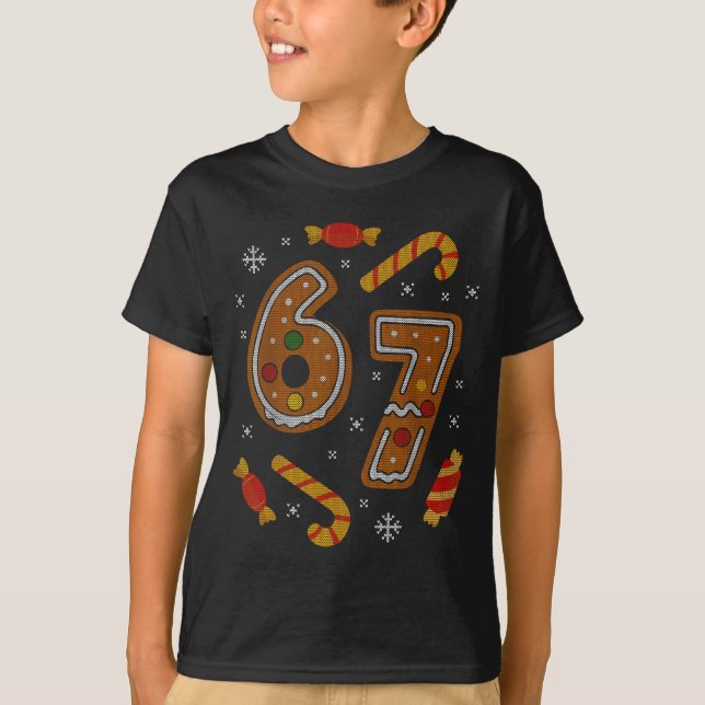Camiseta 67 Meme Gingerbread Candy Cane Christmas Ugly Swea (Frente)
