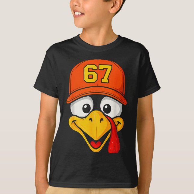 Camiseta 67 Meme Rosto de Peru Seis Sete Dia de Ação de Gra (Frente)
