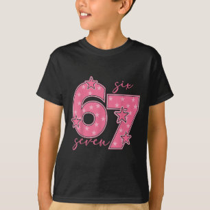 Camiseta 67 Meme Seis Sete Gíria Gen Alpha Fofo Rosa 6 7 Gi