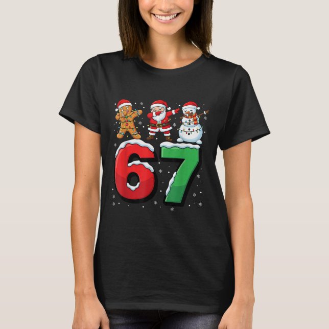 Camiseta 67 Meme Seis Sete Santa Dabbing 6 7 Natal Divertid (Frente)