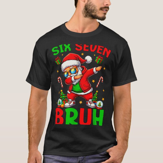 Camiseta 67 Natal Engraçado Seis Sete Meme Brainrot Papai N (Frente)