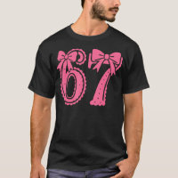 67 Número Seis Sete Alfa Gíria Coquete Laço Rosa