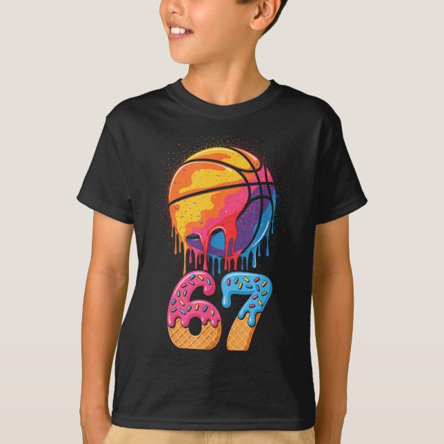 Camiseta 67 Player 67th Birthday Basketball Drip Number Ice (Frente)