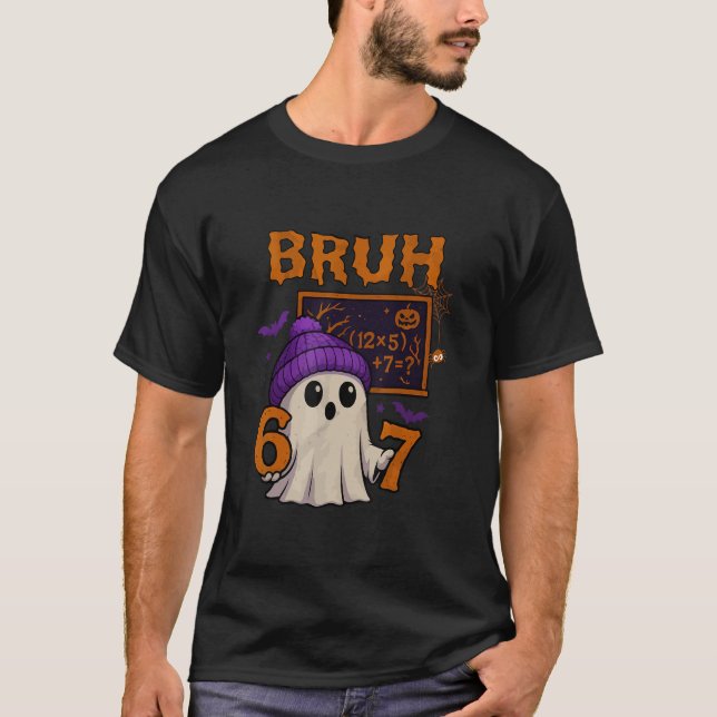 Camiseta 67 Professor Fantasma de Halloween Seis Sete Meme  (Frente)