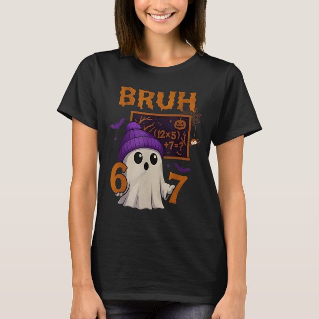 Camiseta 67 Professor Fantasma de Halloween Seis Sete Meme  (Frente)