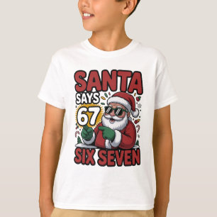 Camiseta 67 Seis Sete Meme Divertido de Natal Papai Noel