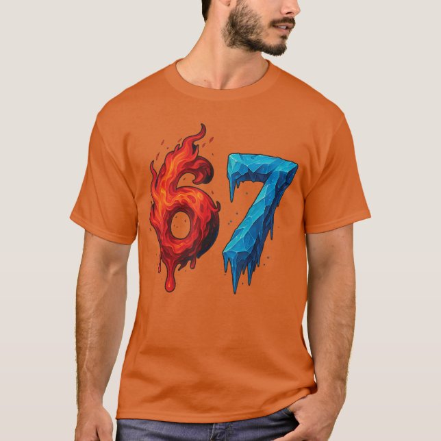 Camiseta 67 Six Seven 67 Flaming Ice Funny Teen Kids Brainr (Frente)
