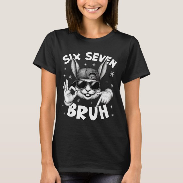 Camiseta 67 Six Seven Bruh Cute Bunny Face With Sungles Eas (Frente)