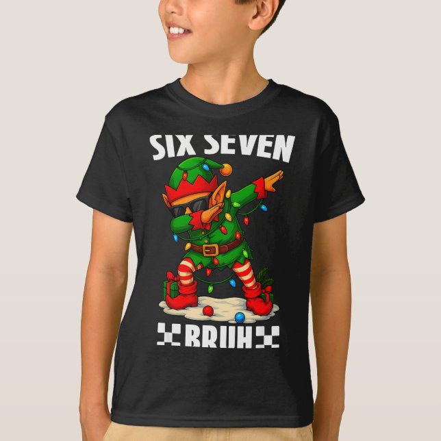 Camiseta 67 Six Seven Bruh Funny Christmas Dabbing Elf 6 7  (Frente)