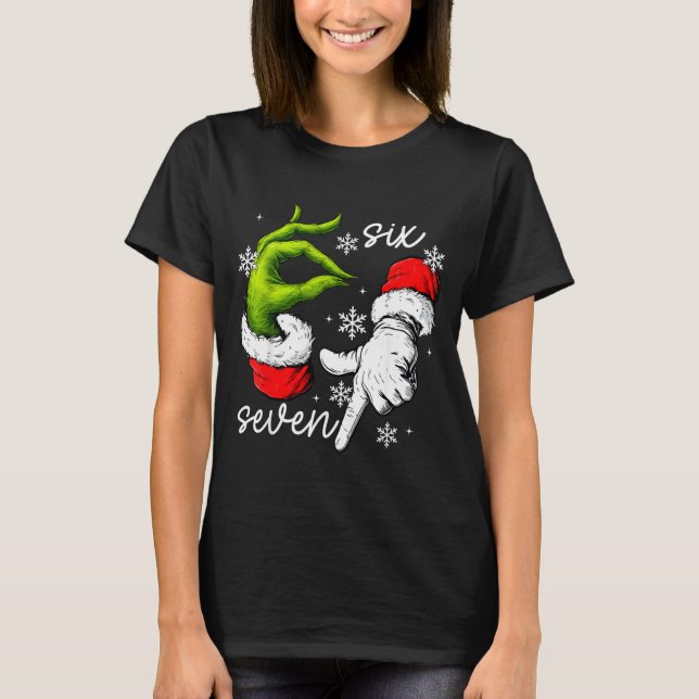 Camiseta 67 Six Seven Meme Santa Hand Christmas Funny Gen A (Frente)