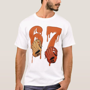 Camiseta 67 Sorvete Derretendo Luvas de Beisebol Meme