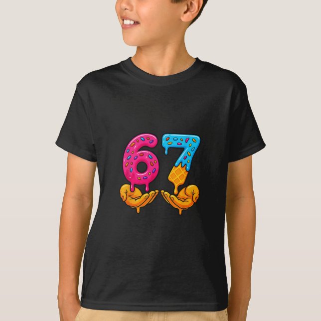 Camiseta 67 Sorvete Drip Engraçado 6 7 Seis Sete Gen Alpha  (Frente)