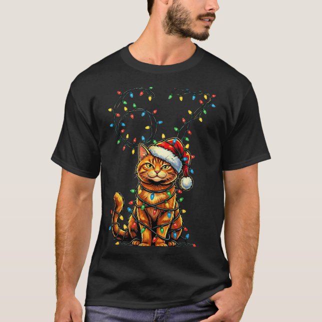 Camiseta 67 Tabby Orange Cat Christmas Santa Hat Six Seven  (Frente)