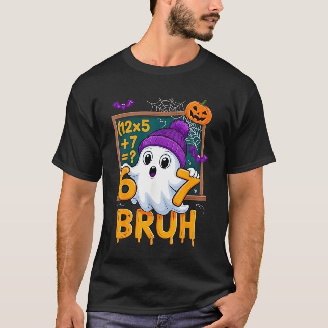 Camiseta 67 Teacher Halloween Ghost Six Seven Meme Math Hum (Frente)