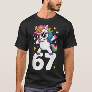 Camiseta 67 Unicórnio Dabbing Six Seven Meme Engraçado 