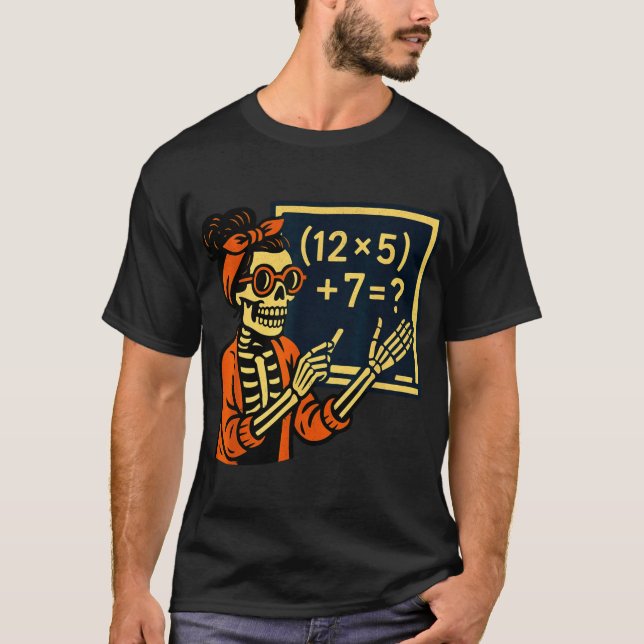Camiseta 67eacher Halloween Esqueleto Si Sete Meme Brainrot (Frente)