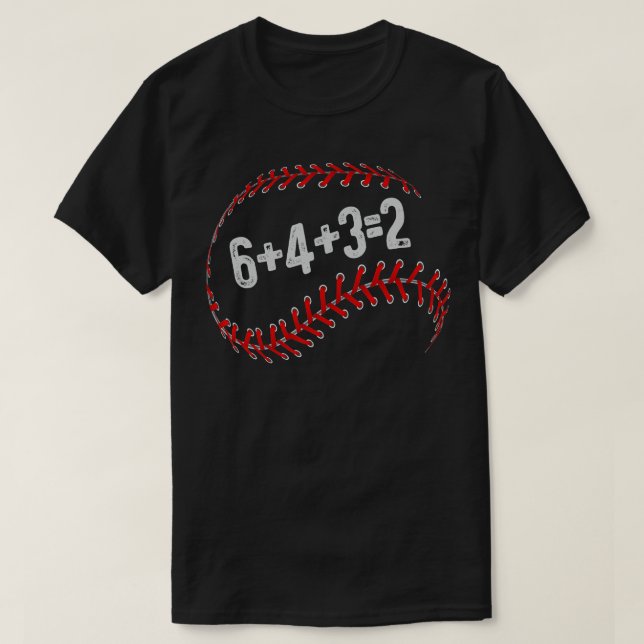 Camiseta 6+4+3=2 Jogador de Baseball Divertido em Dupla Jog (Frente do Design)