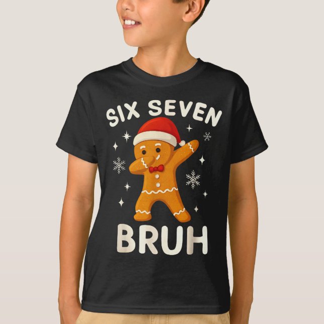 Camiseta 6 7 Bruh Christmas Gingerbread 67 Brainrot Boys Fu (Frente)