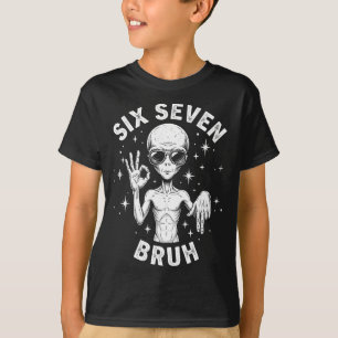 Camiseta 6 7 Engraçado 67 Seis Sete Alien Bruh Mão Meninos