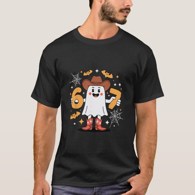 Camiseta 6 7 Fantasma de Halloween 67 Meme Gen Alpha Seis S (Frente)