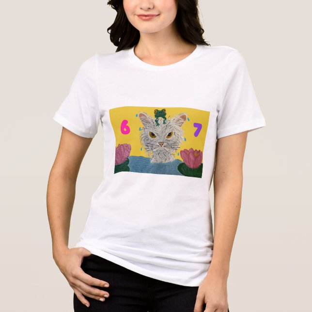Camiseta 6 7 Mad Cat with frog on its head (Frente)