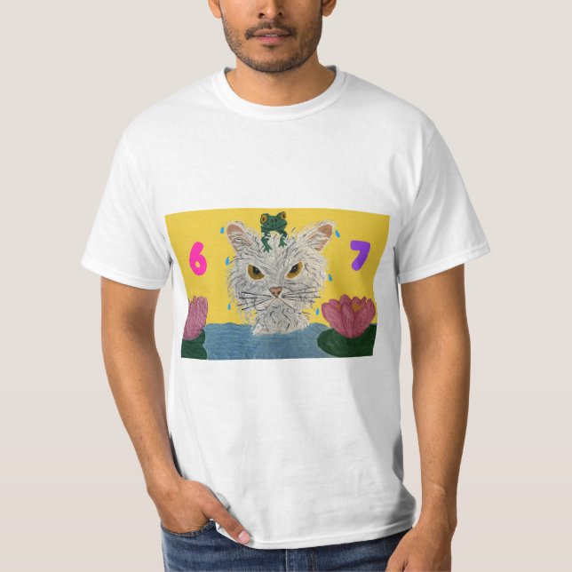 Camiseta 6 7 Mad Cat with frog on its head (Frente)