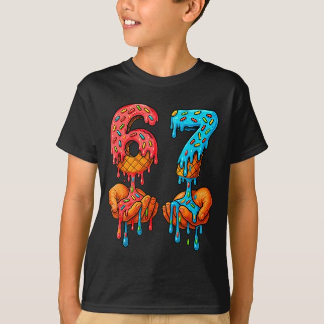 Camiseta 6 7 Meme Sorvete Drip Engraçado Gíria Gen Alpha  (Frente)