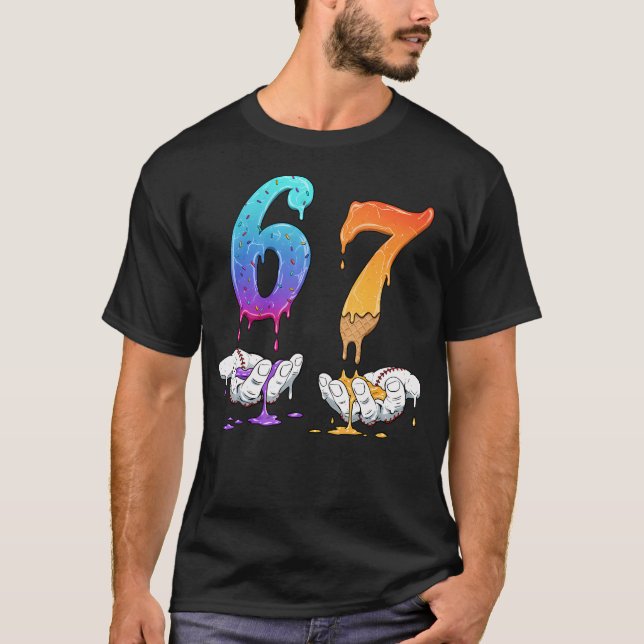 Camiseta 6 7 Seis Sete Meme Mãos Sorvete Beisebol Gotejamen (Frente)