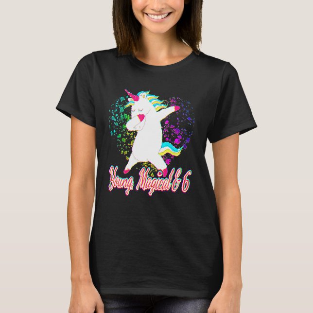 Camiseta 6 Aniversário de Cabeça Dabbing Unicorn Young Magi (Frente)