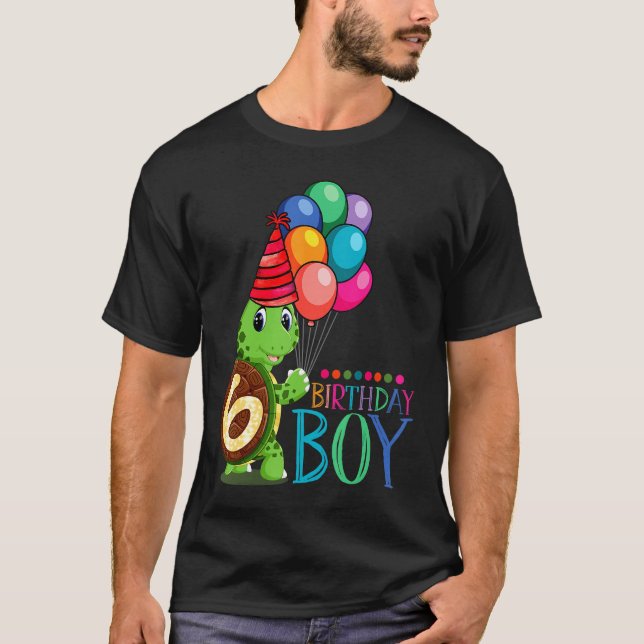 Camiseta 6 Aniversário Gif Tartaruga 6 Anos Meninos (Frente)