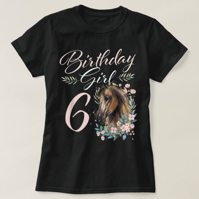 Camiseta 6 Aniversário Rapariga Cavalo Com 6 Anos De Idade  (Frente do Design)