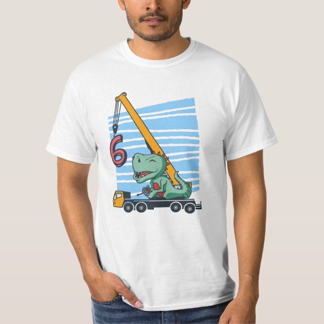 Camiseta 6 anos 6 Aniversário da Grua Móvel Dinossauro (Frente)