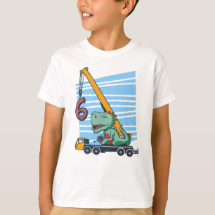 Camiseta 6 anos 6 Aniversário da Grua Móvel Dinossauro