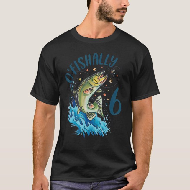 Camiseta 6 Anos De Idade Pescada Aniversário De 6 De Peixes (Frente)