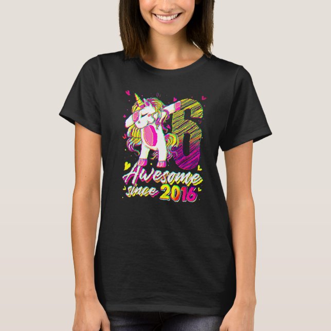Camiseta 6 Anos de Idade Unicórica Dabbing 6 Birthday Girl  (Frente)