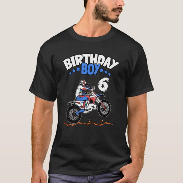 Camiseta 6 Birthday Boy Dirt Bike Kids 6 Anos Meninos M (Frente)