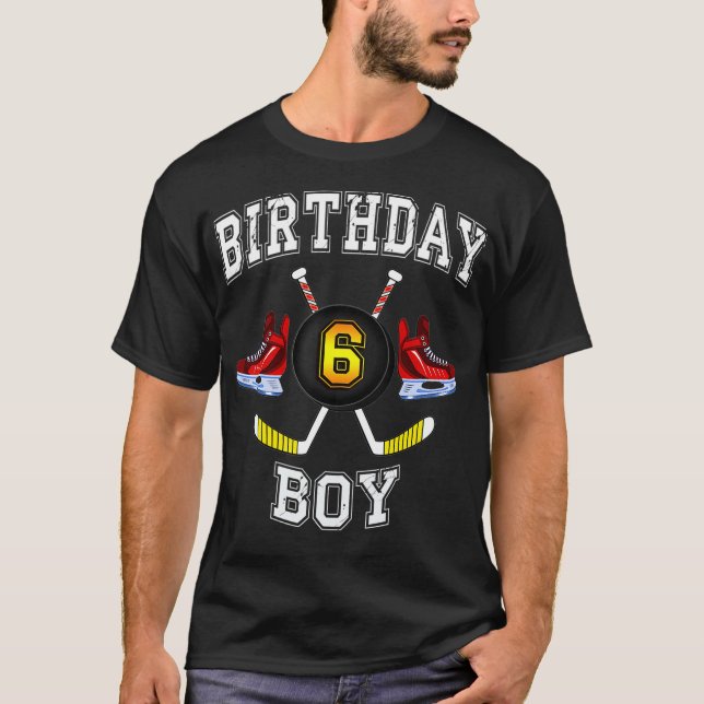 Camiseta 6 Birthday Boy Ice Hockey com 6 anos (Frente)