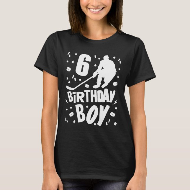 Camiseta 6 Birthday Boy Ice Hockey Kids 6 Anos Festa (Frente)