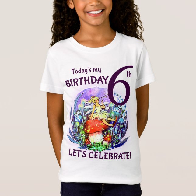 Camiseta 6 Birthday Bubble Fairy e Mushroom Motif (Frente)