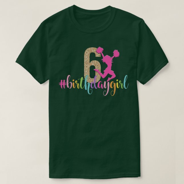 Camiseta 6 Birthday Girl Cheerleader Rainbow Cheerhead (Frente do Design)