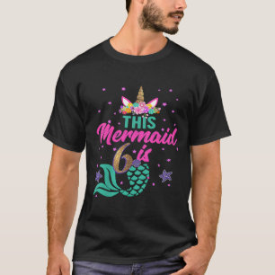 Camiseta 6 Birthday Girl Unicorn Sereia Tail 6 Anos
