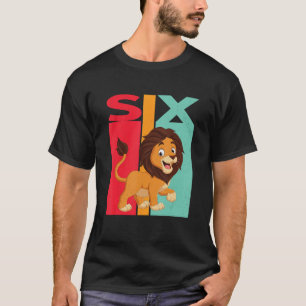 Camiseta 6 Birthday Leo Lion Zodiac Retro Girl Boy 6 Anos