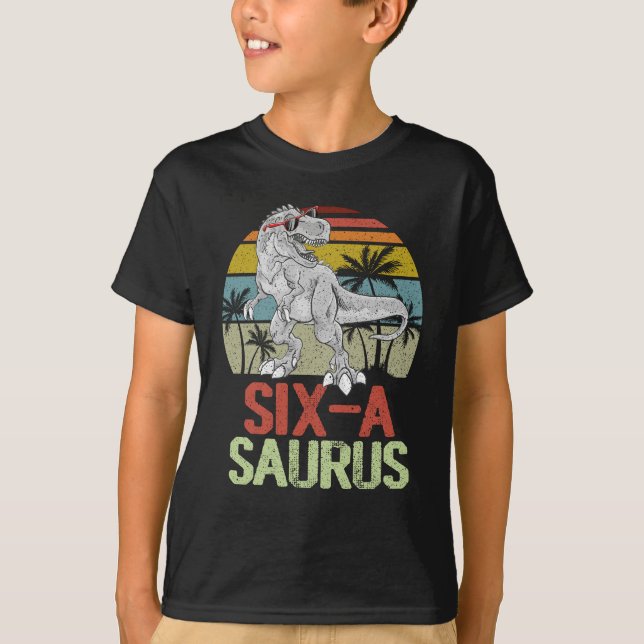 Camiseta 6 de aniversário de 6 ssaurus dinossauros TRex Din (Frente)