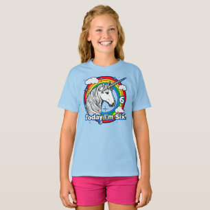 Camiseta 6 de Aniversário do Criança Unicórnio Arco-Íris Ho