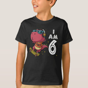 Camiseta 6 de aniversário do dinossauro Skateboard Trex 6