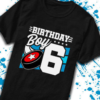 Camiseta 6 de Aniversário do Hockey dos Rapazes, aos 6 anos